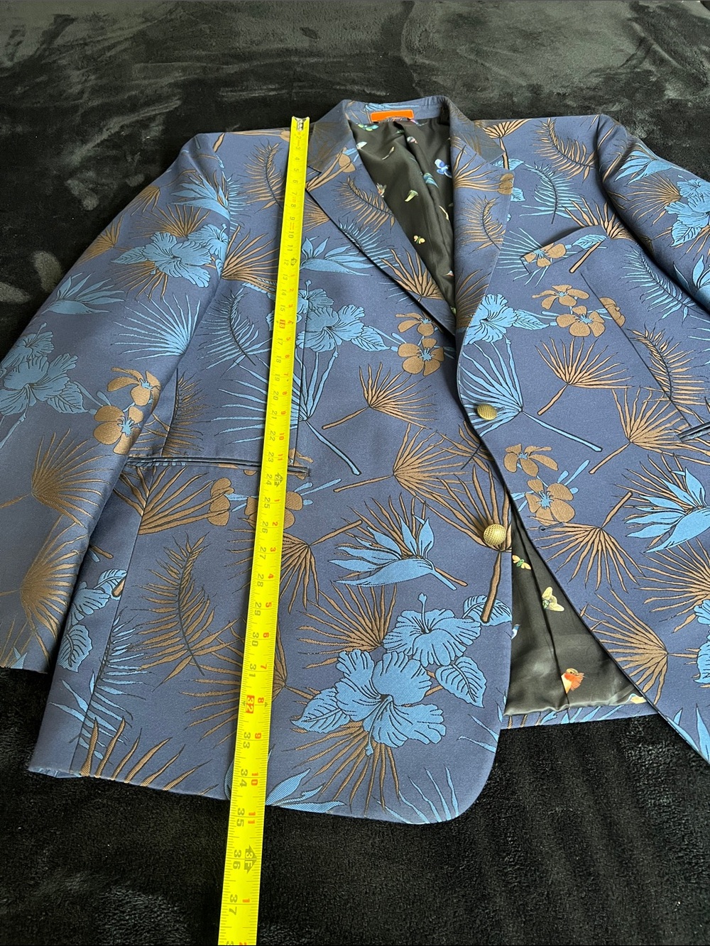 TALLIA Navy Blazer with Blue and Brown Floral Woven Fabric - Picture 6 of 15